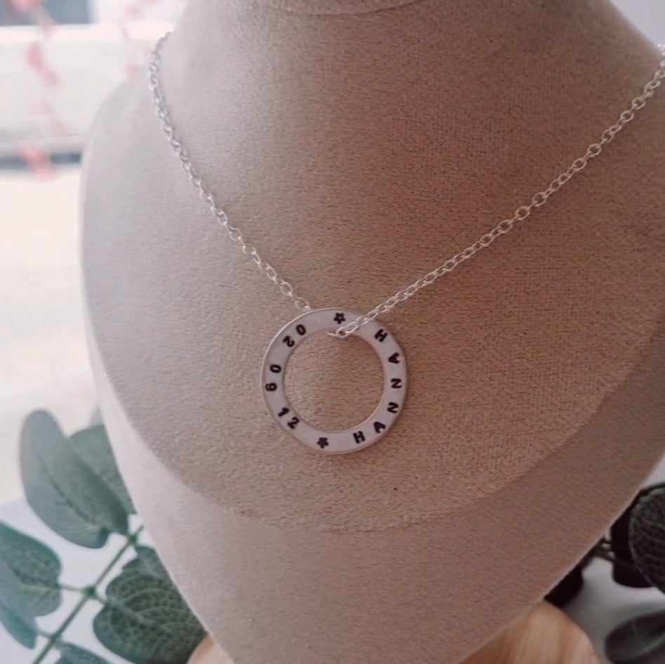 Personalised silver washer necklace