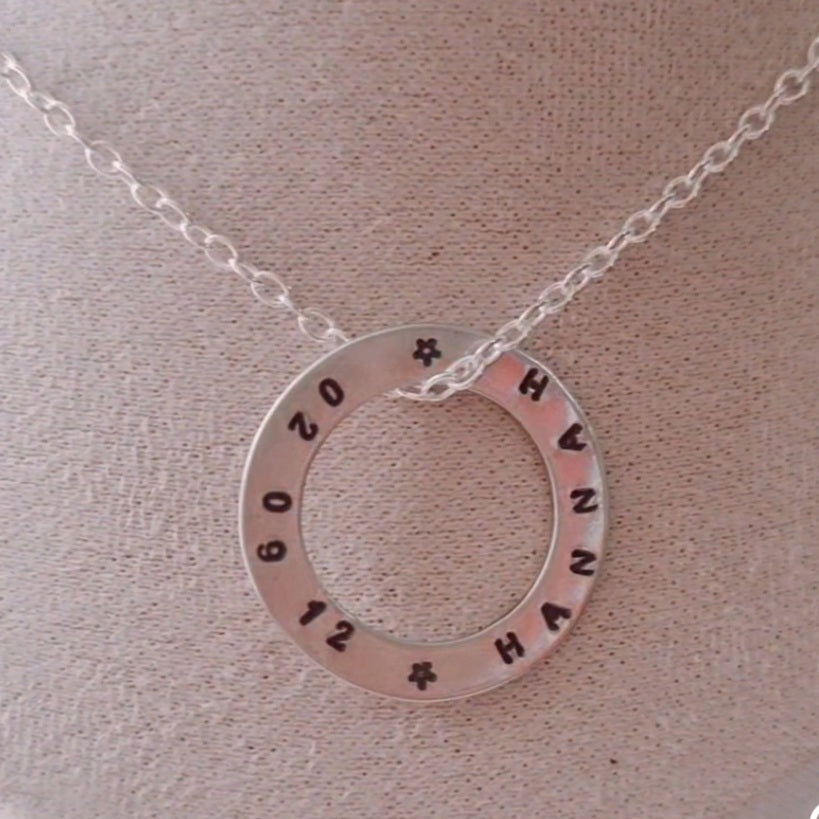 Personalised silver washer necklace