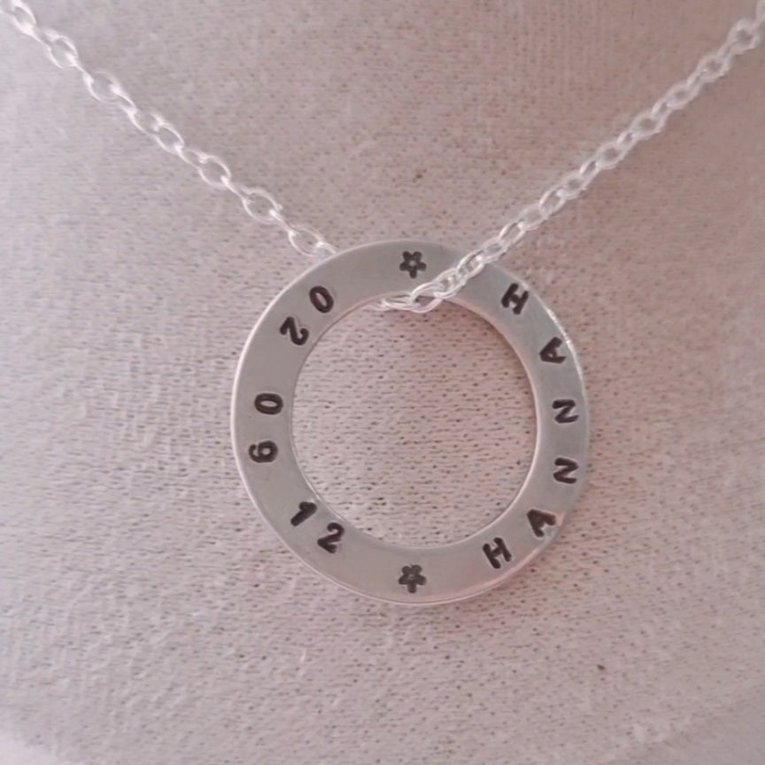 Personalised silver washer necklace