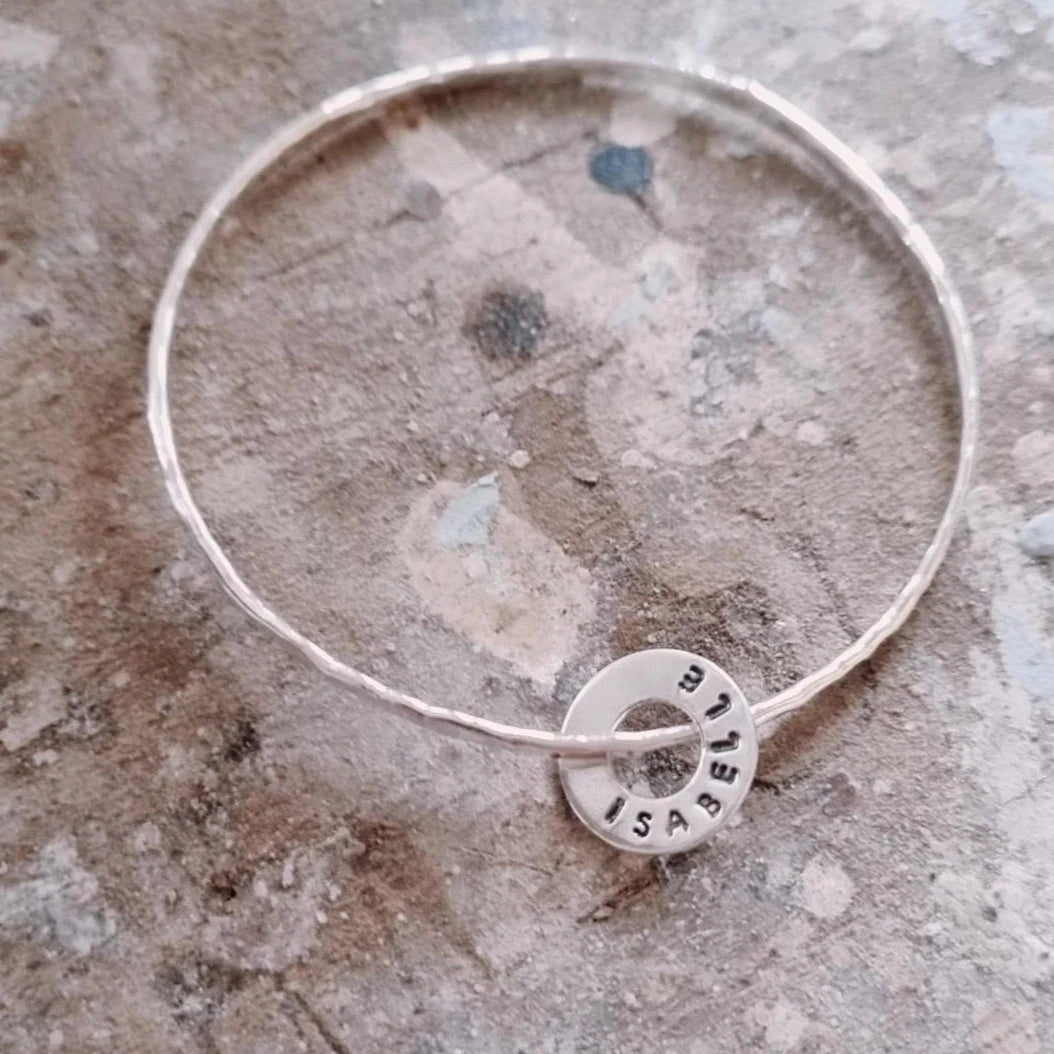 Silver Washer Name Bangle