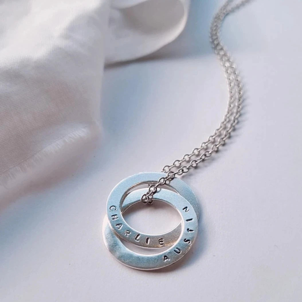 Personalised silver double washer necklace