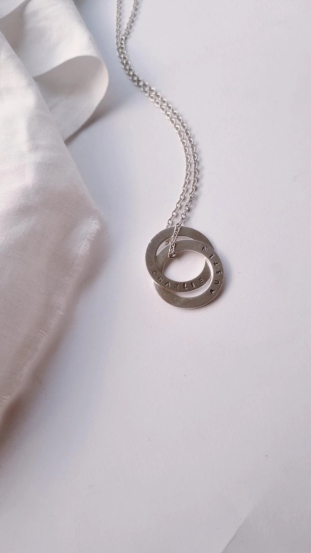 Personalised silver double washer necklace