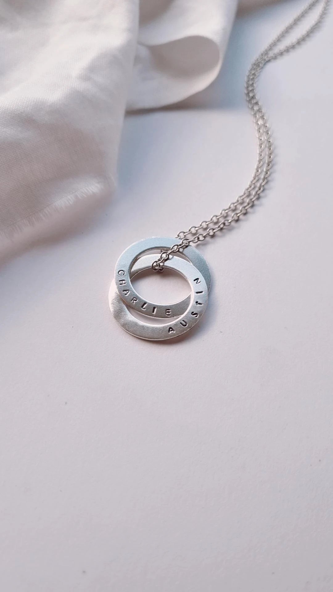 Personalised silver double washer necklace