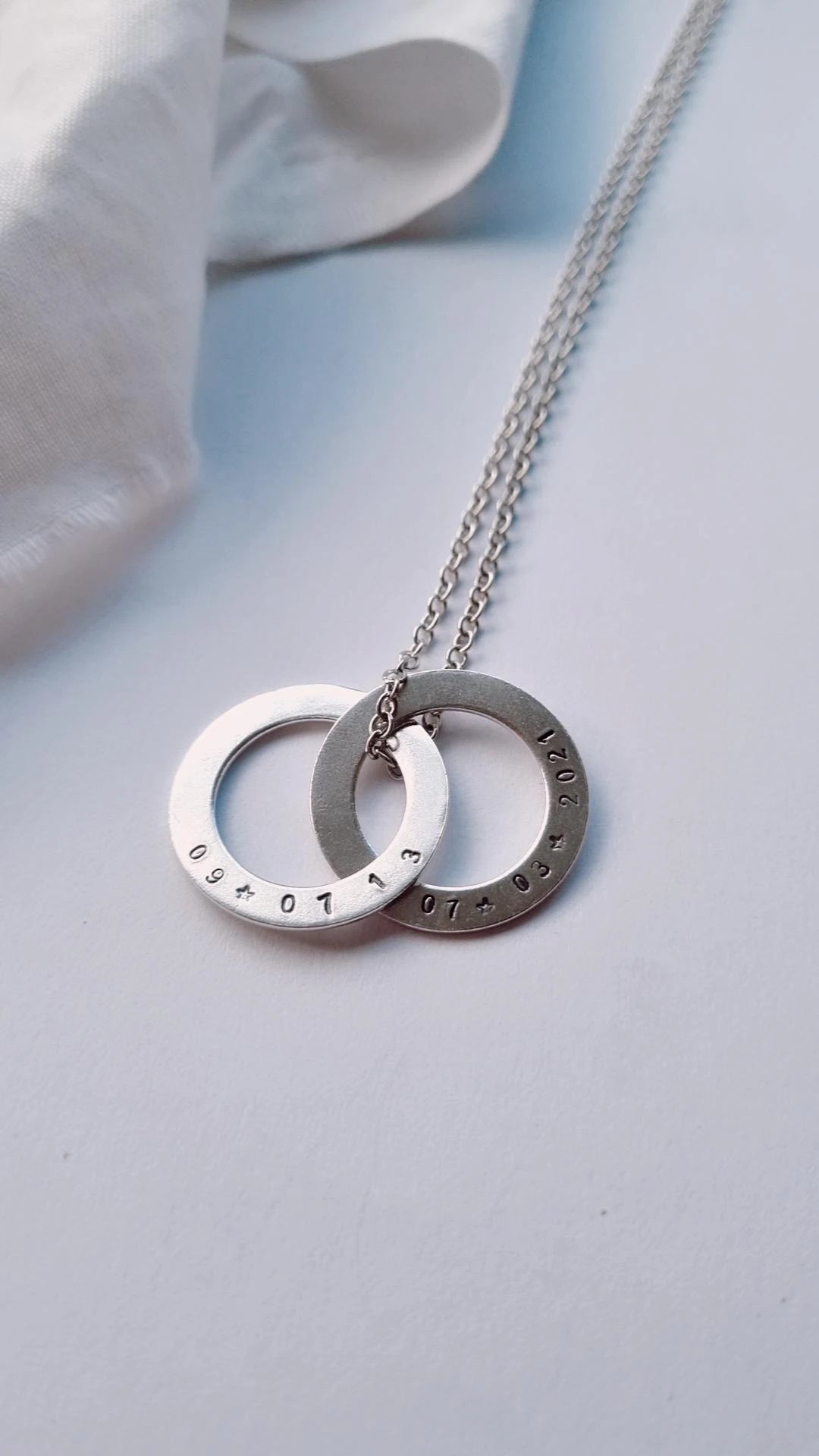 Personalised silver double washer necklace