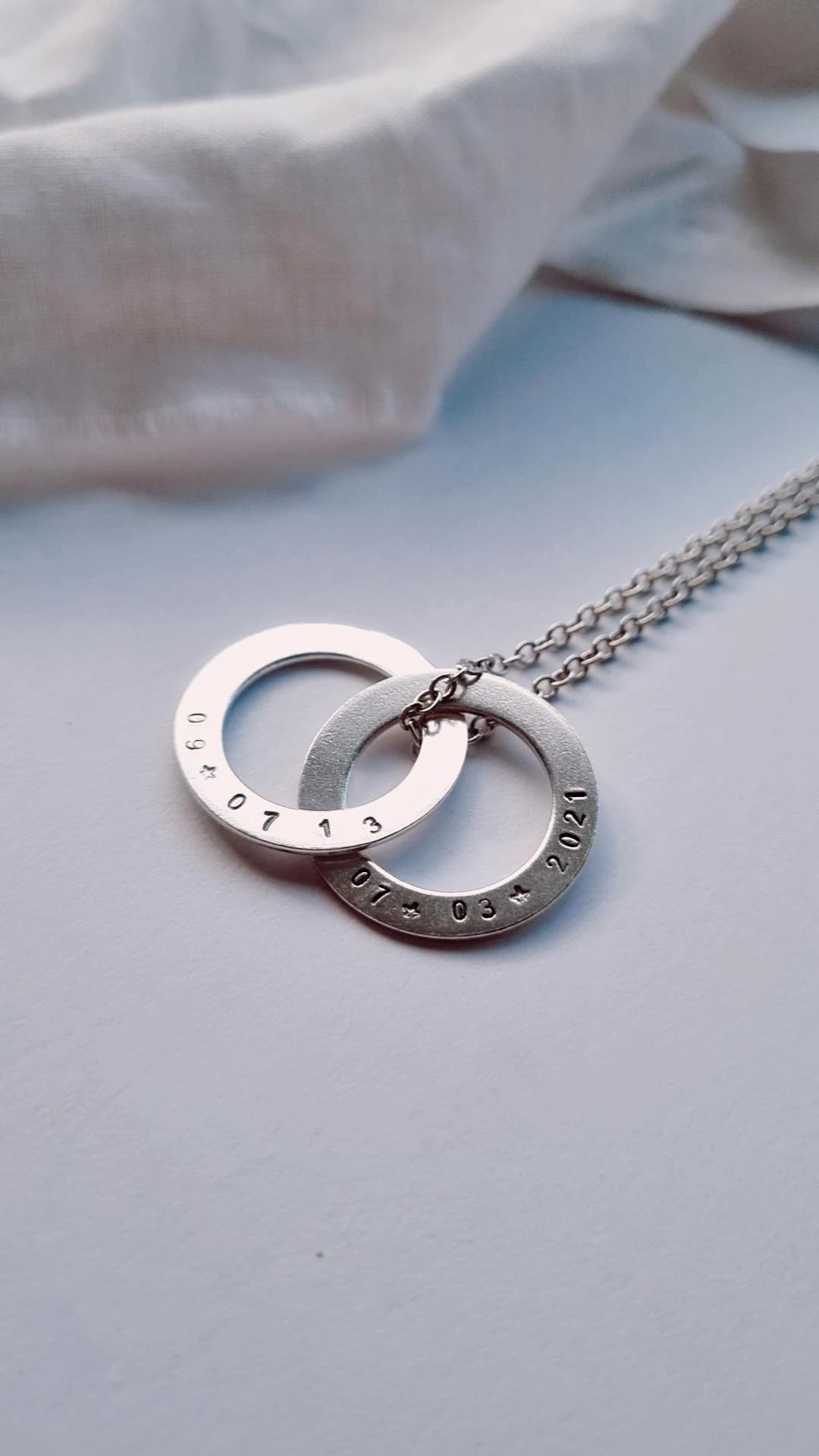 Personalised silver double washer necklace