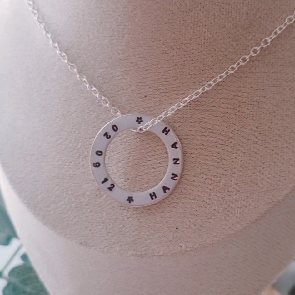Personalised silver washer necklace