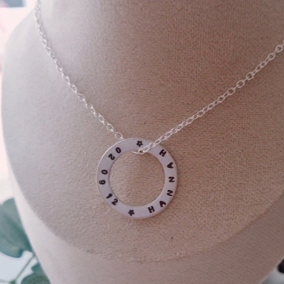 Personalised silver washer necklace
