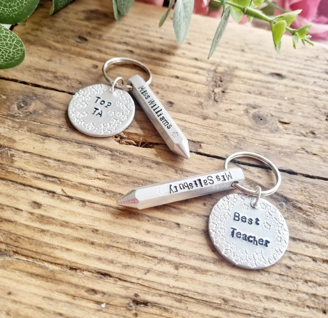 Teacher/TA Keyring with personalised aluminium pencil