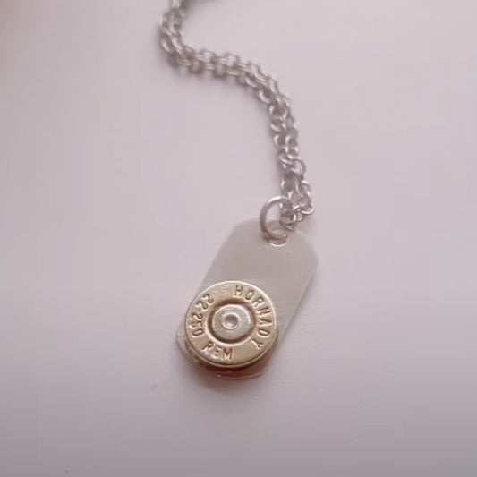 Silver Dog tag with Hornady Bullet Casing Necklace